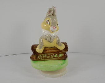 Walt Disney Thumper Music Box By Schmid Ceramic Bambi Thumper Bunny Rabbit Figurine Rotating Motion Music Box Plays Disney Playmates Song