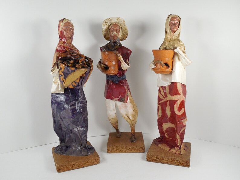 Mexican Folk Art Paper Mache Sculpture Figurines Statues Set Etsy