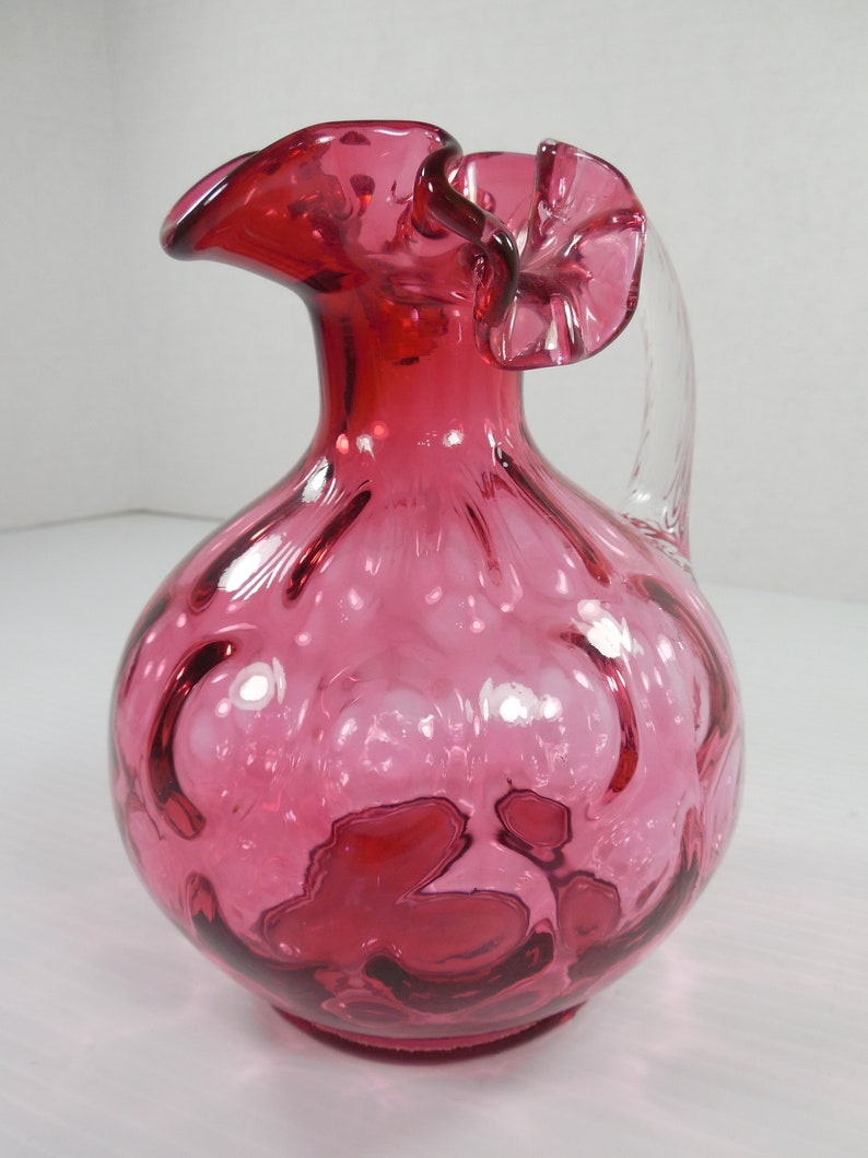 Vintage Fenton Cranberry Glass Coin Dot Pitcher Cranberry Red Ruby Pink ...