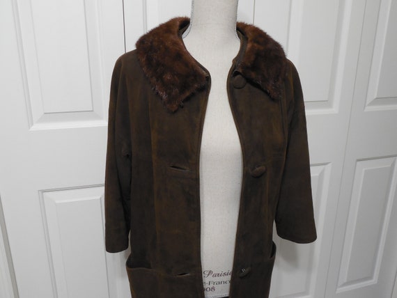 Mid Century Brown Suede Brown Mink Fur Coat Jacke… - image 7