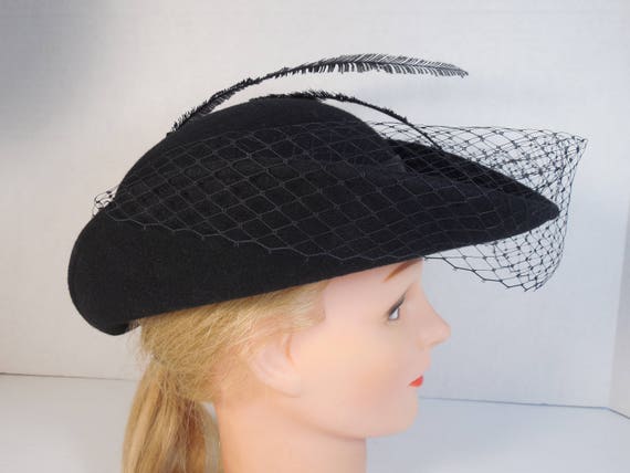 Vintage Black Wool Bent Brim Curved Brim Hat By S… - image 4