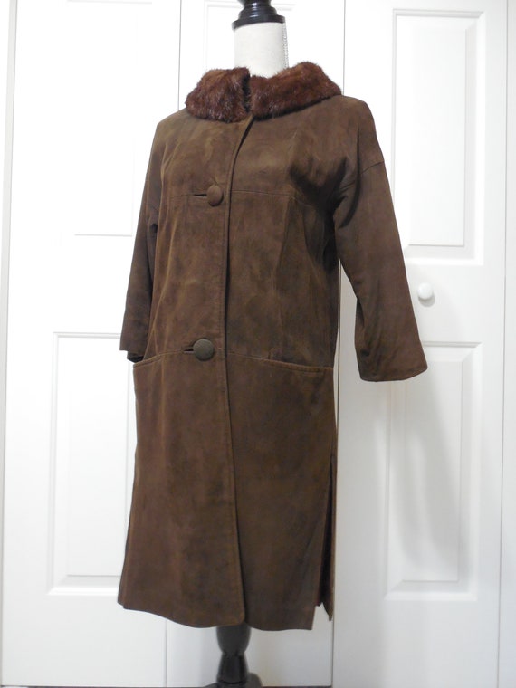 Mid Century Brown Suede Brown Mink Fur Coat Jacke… - image 5