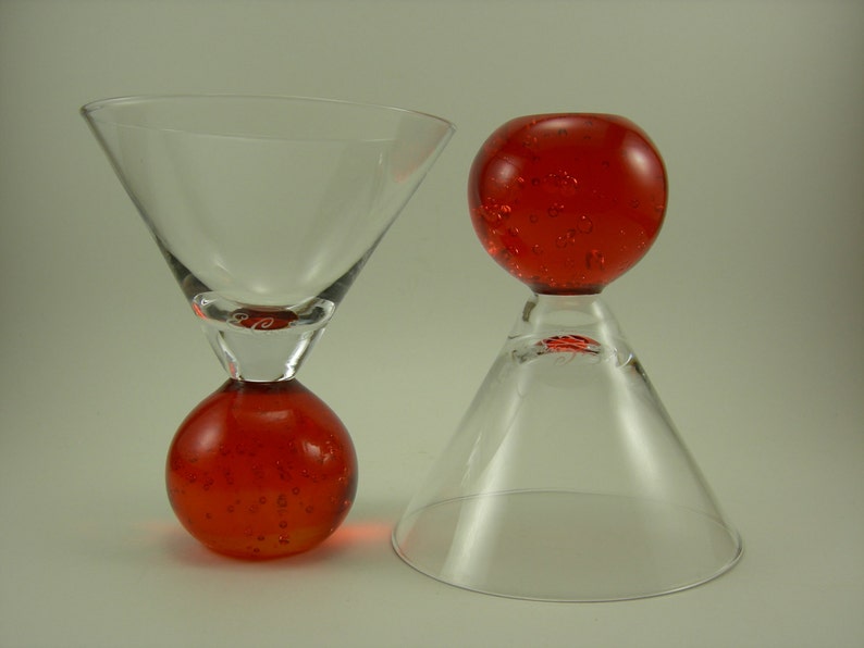 Art Glass Hand Blown Controlled Bubble Ball Footed Martini Etsy