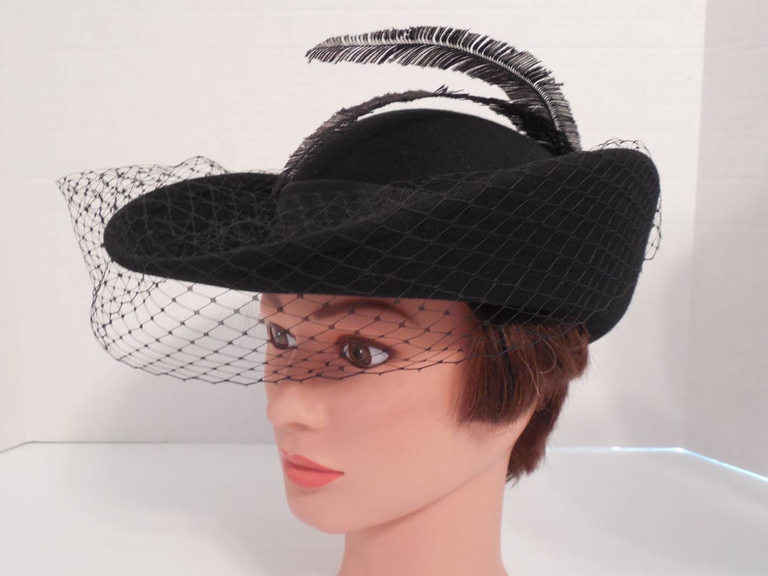 Sylvia Vintage Women\'s Wool, Beaded, Feather Hat Sylvia St Louis Hat - Etsy main image 4