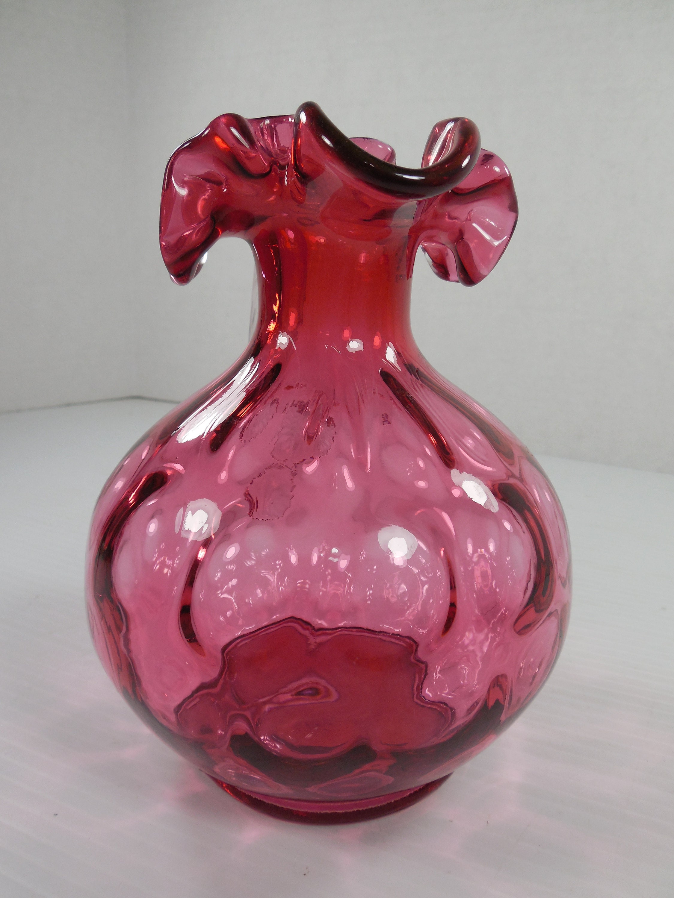 Vintage Fenton Cranberry Glass Coin Dot Pitcher Cranberry Red Ruby Pink ...