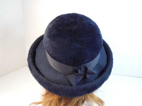 Vintage Navy Blue Fur Wide Brim Picture Hat By Co… - image 7