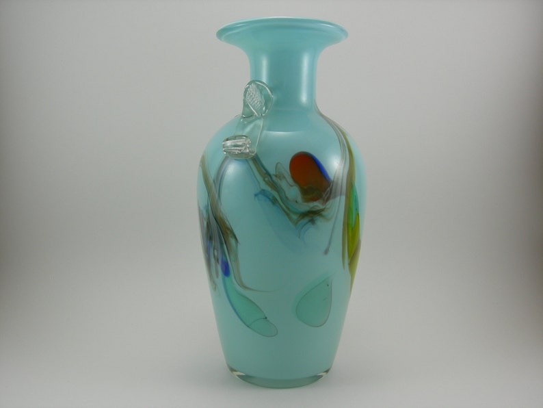 Vintage Snowflakes Art Glass Vase Mid Century Modern Blue Etsy