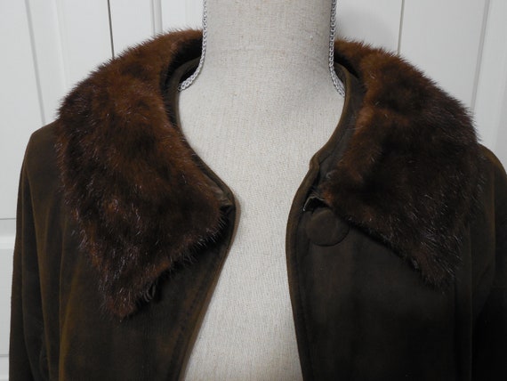 Mid Century Brown Suede Brown Mink Fur Coat Jacke… - image 8