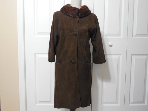 Mid Century Brown Suede Brown Mink Fur Coat Jacke… - image 1