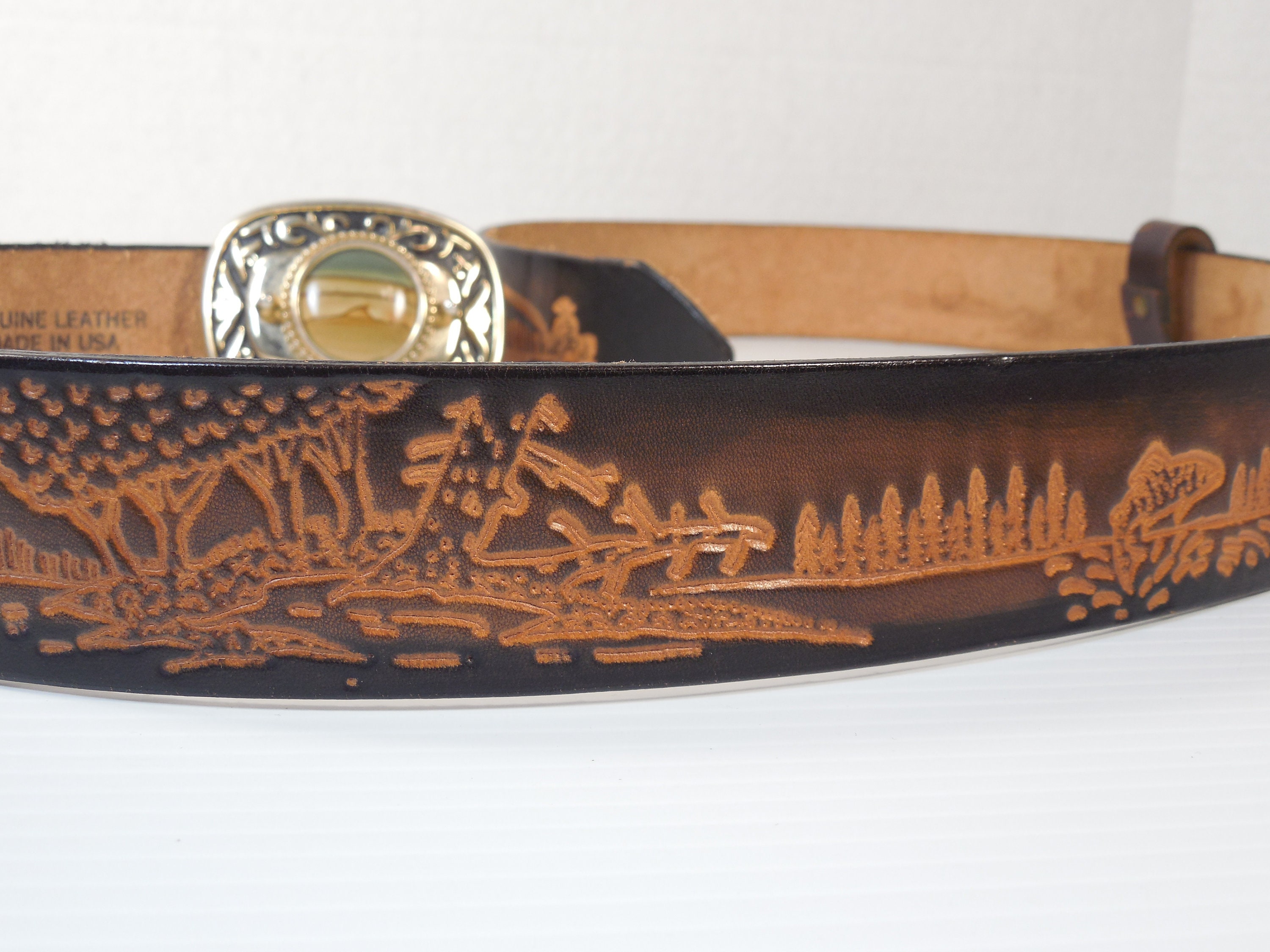 COPY - Estate Rare Agate Crystal Buckle, Belt Leather. Vintage Large Agate Lapidary Inlay Belt Buckle – Fail Studios main image 2
