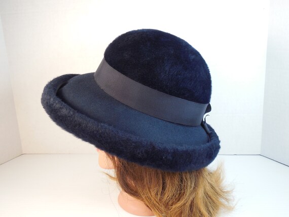 Vintage Navy Blue Fur Wide Brim Picture Hat By Co… - image 6