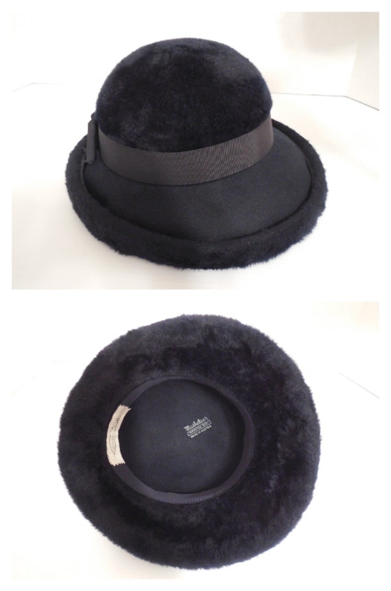 Vintage Navy Blue Fur Wide Brim Picture Hat By Co… - image 9