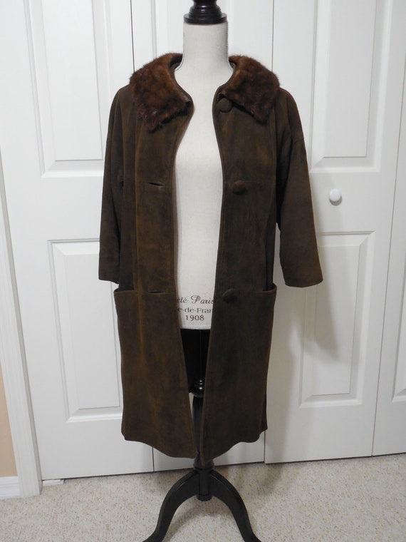 Mid Century Brown Suede Brown Mink Fur Coat Jacke… - image 6