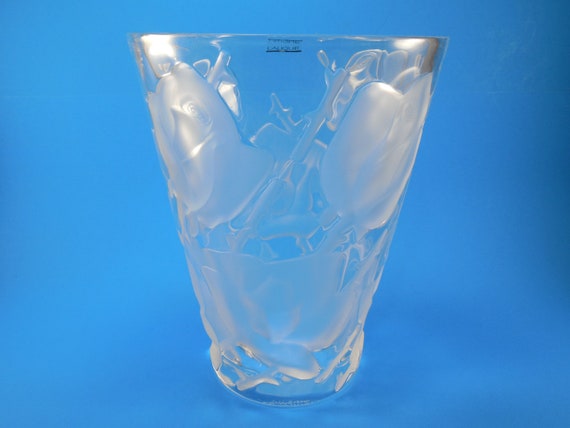 Vintage Lalique Ispahan Rose Vase Hand Signed By Marie Claude Etsy