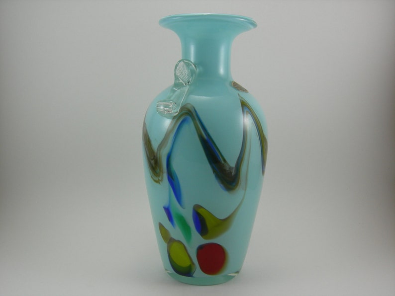 Vintage Snowflakes Art Glass Vase Mid Century Modern Blue Etsy