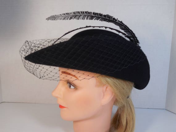 Vintage Black Wool Bent Brim Curved Brim Hat By S… - image 3