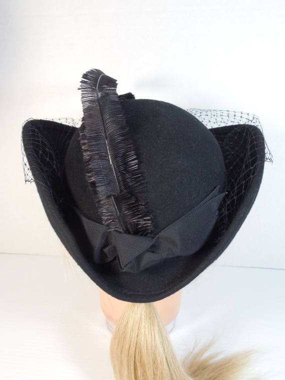 Vintage Black Wool Bent Brim Curved Brim Hat By S… - image 5