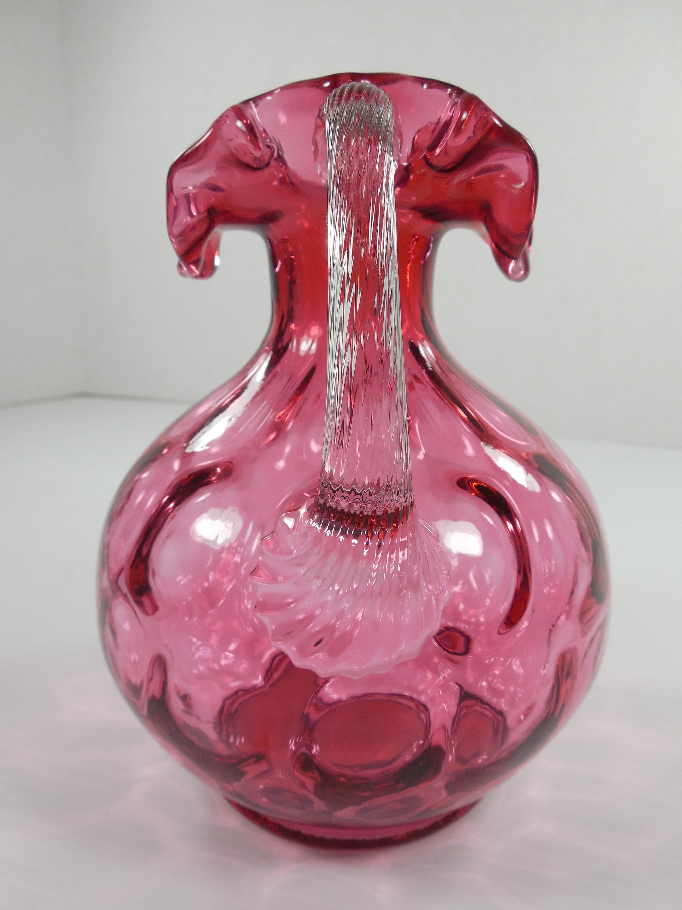 Vintage Fenton Cranberry Glass Coin Dot Pitcher Cranberry Red Ruby Pink ...