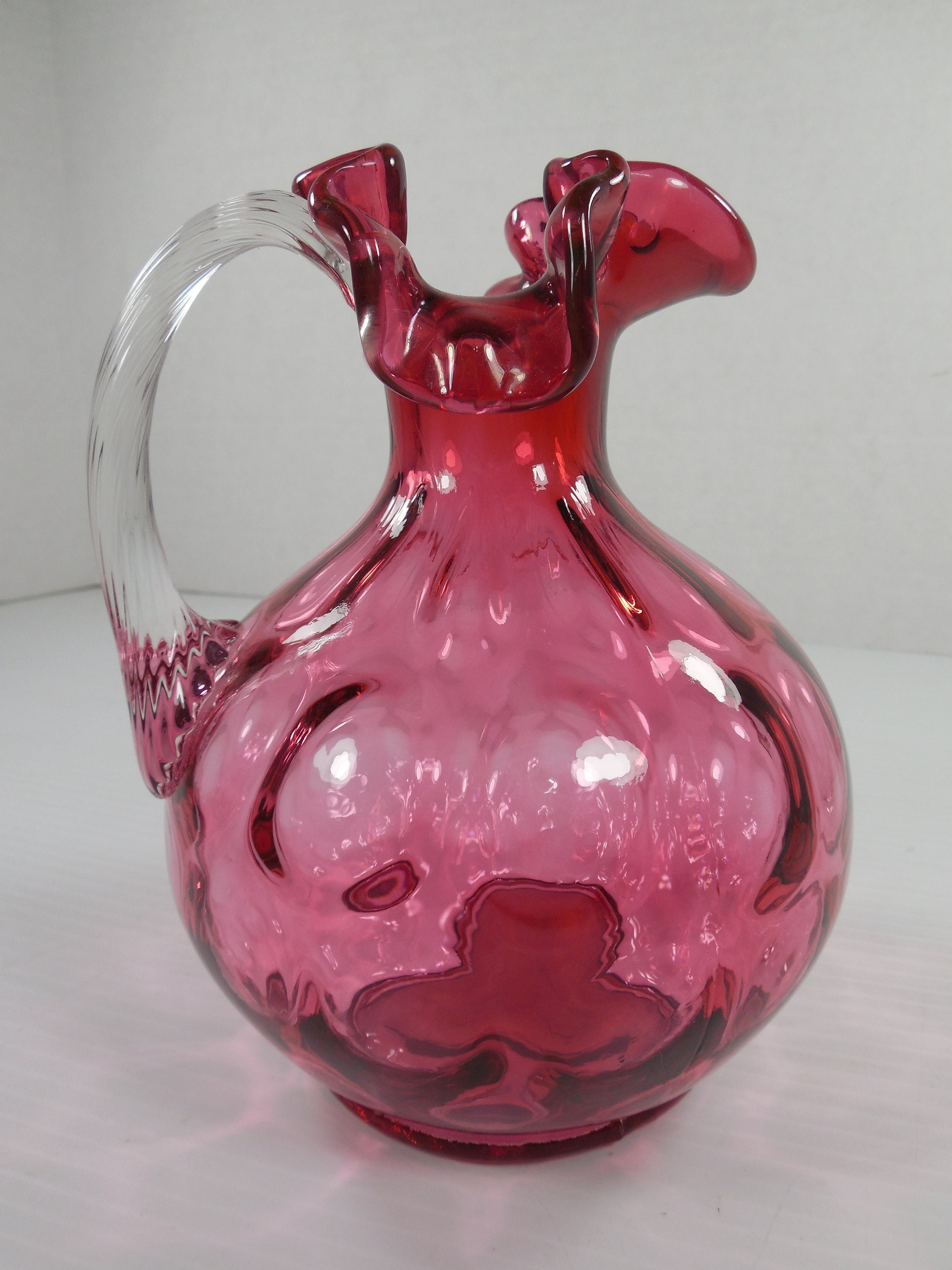 Vintage Fenton Cranberry Glass Coin Dot Pitcher Cranberry Red Ruby Pink ...
