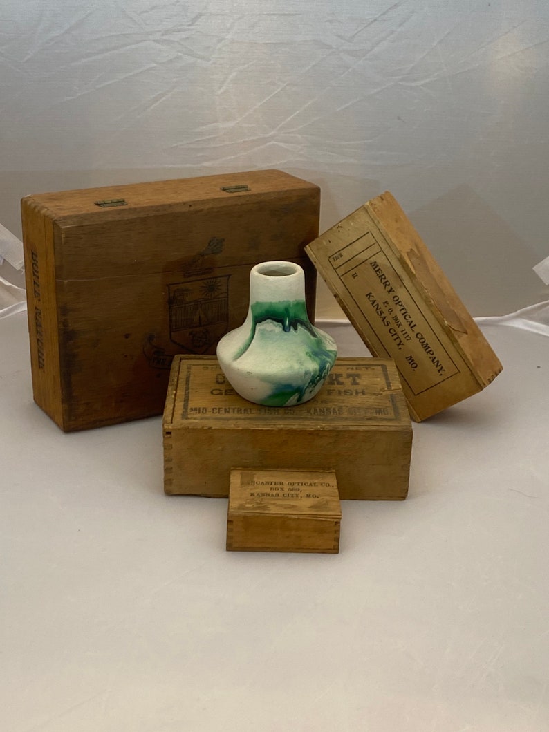 Nemadji Pottery Vase Green Black Etsy