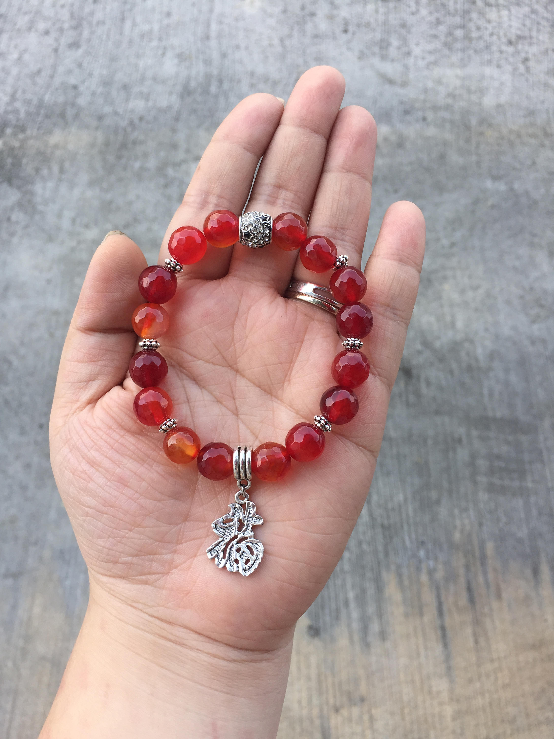 Red Agate Lucky Charm Bracelet Etsy