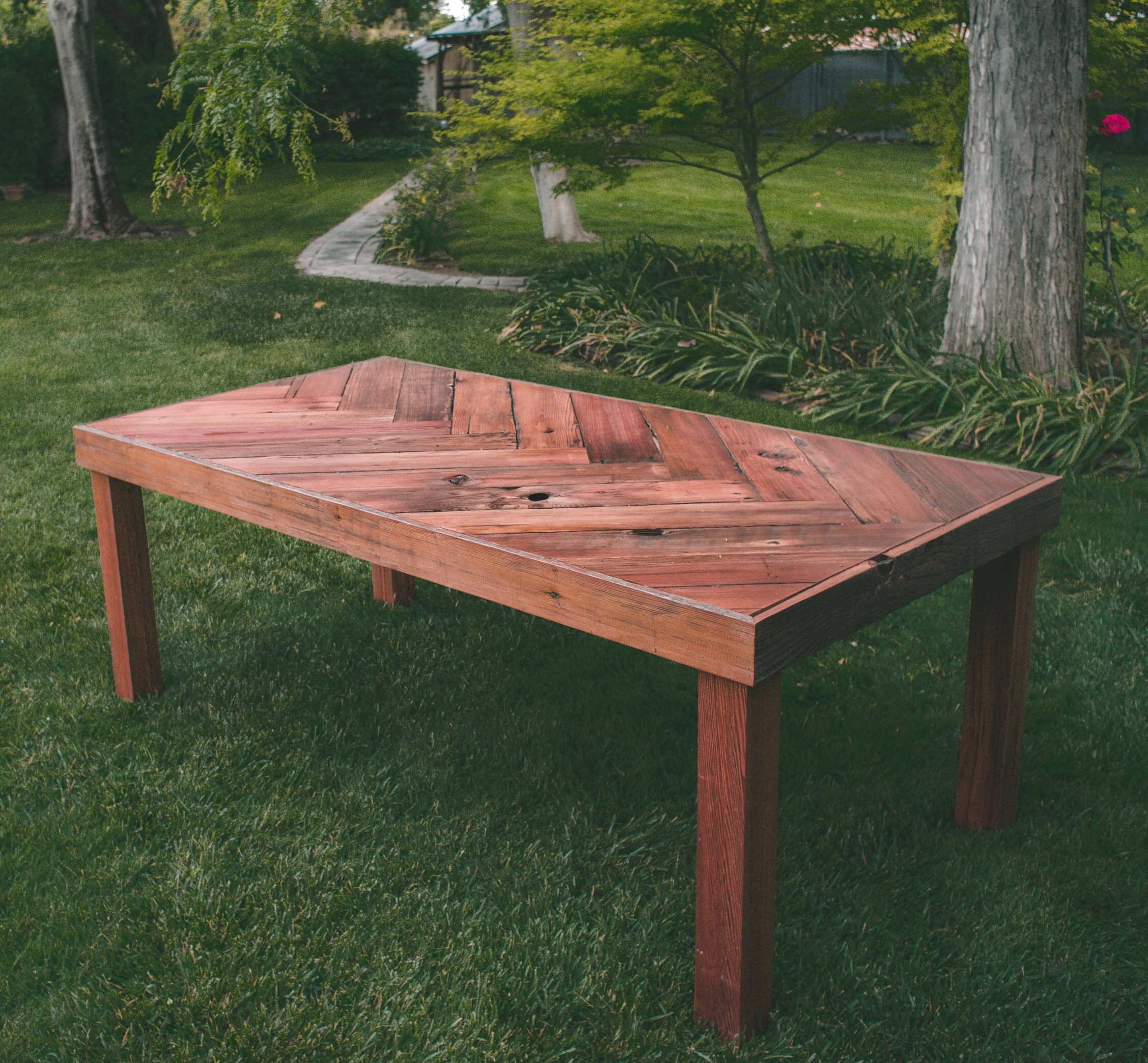 6 8 Person Rustic Herringbone Dining Table Reclaimed Wood