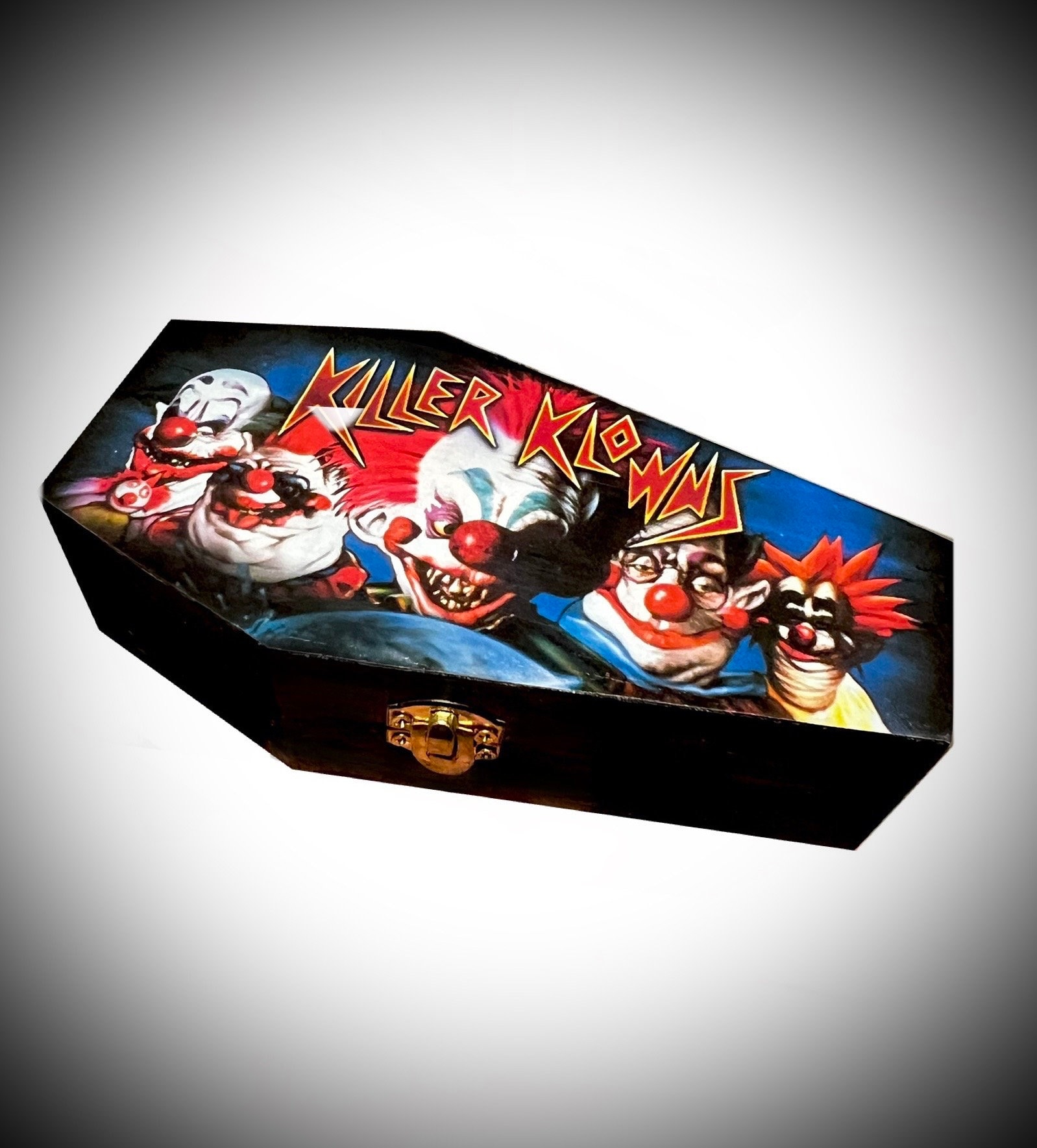 Killer Klowns from Outer Space  - Wood Coffin Box - Keepsake Trinket Smoke Stash halloween horror
