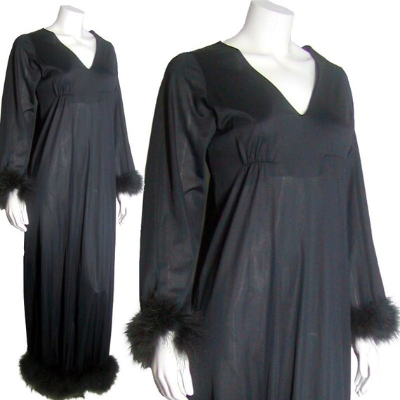 Vintage 70s INTIME S XS Black Nylon Marabou Empire