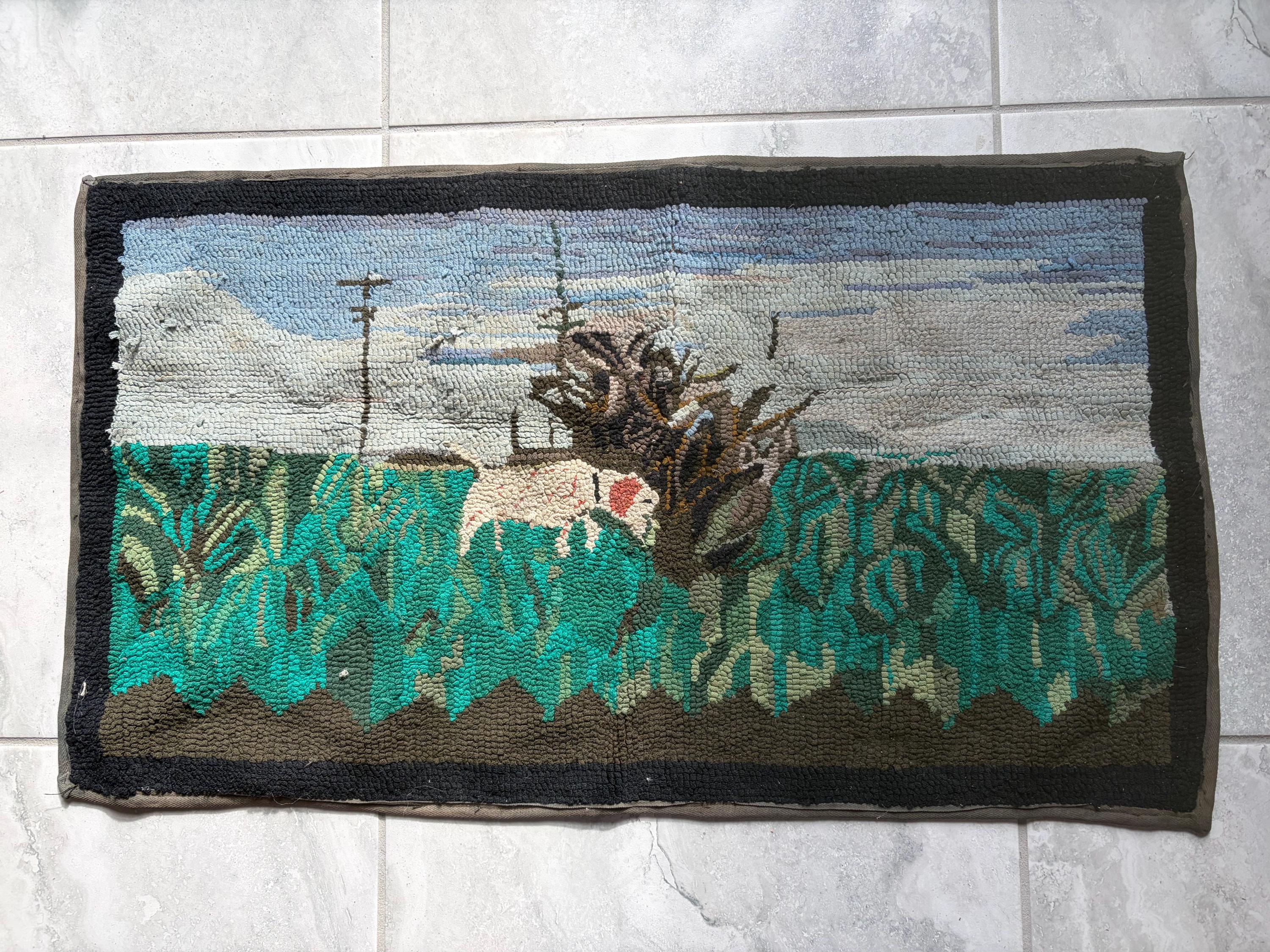 Antique Hooked Rug With Dog - Etsy