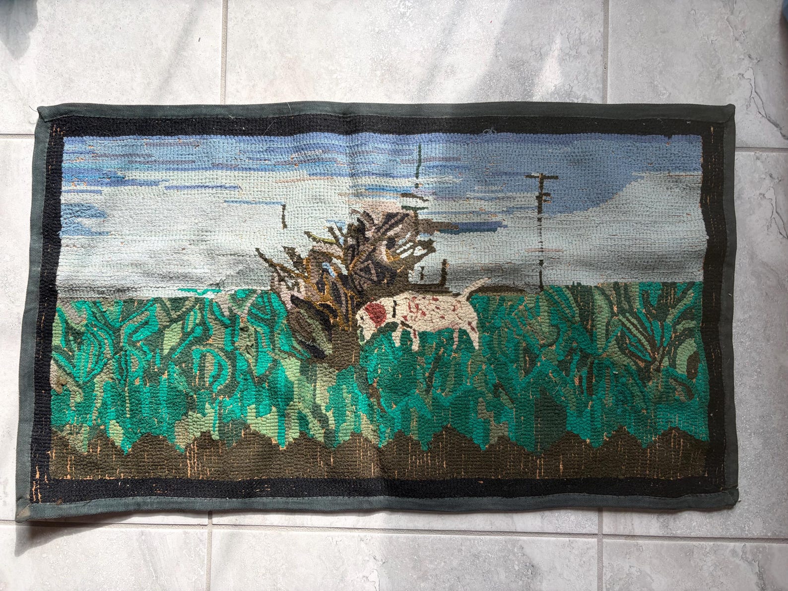 Antique Hooked Rug With Dog - Etsy