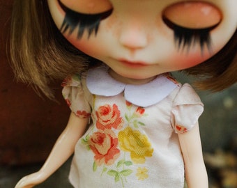 Blythe - PeterPan Collar RoseSleeve Top - OrangeFloral