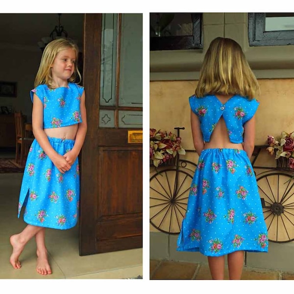 Top court et jupe à enfiler pour petites filles. Robe de demoiselle d'honneur de mariage plage très facile et économique