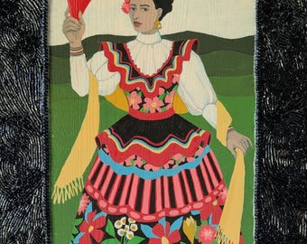 Original Acrylic Painting on Wood, Beaded "Frame"