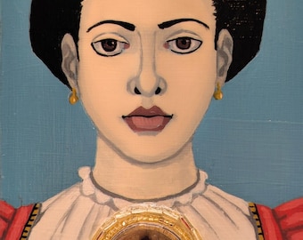 Original Acrylic Painting, Lady with Reliquary