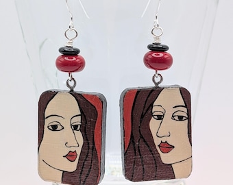 1 Pair Hand-Painted Wood Earrings