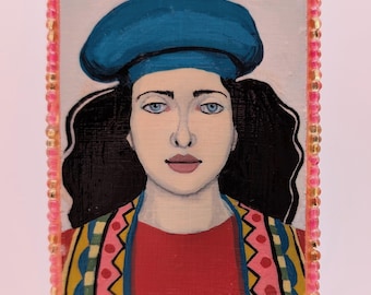 Original Acrylic Mini-Painting: Blue Hat