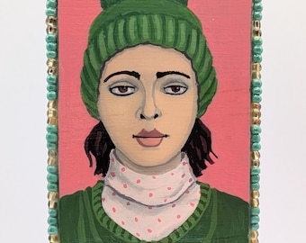 Original Acrylic Mini-Painting: Snow Hat