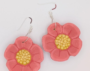 1 Pair Carved and Hand-Painted Wood Earrings