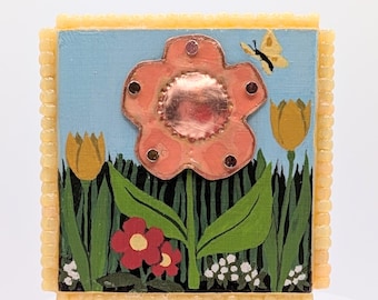 Original Acrylic Mini-Painting with Hammered Copper: Garden