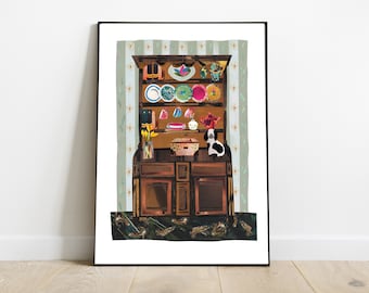 Nans Welsh Dresser Art Print | Hand collaged art, high quality print