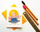 Funny Tattoo Fathers day card - card for dad- dad with muscled tatoo dad - best dad card for father's day- cute illustrated papa card