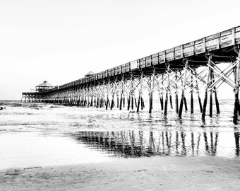 The Pier at Folly Beach I Charleston South Carolina I Black and White Photography