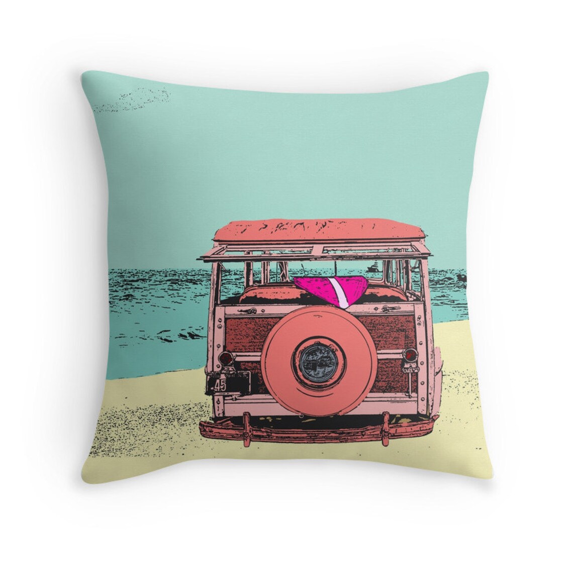 Woody at the Beach Pillow Cover Vintage Van Pillow Pink Car Etsy