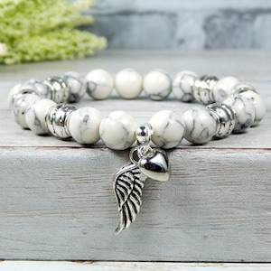 Angel Wing Bracelet, Spiritual Bracelet,  Angel Bracelet,  White Bracelet, Beaded Bracelet, Remembrance Bracelet, Angel Gift