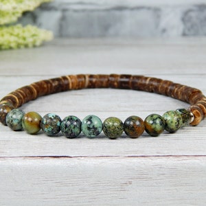 Mens African Turquoise & Coco Wood Bracelet
