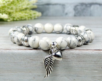Magnesite Angel Wing Bracelet: Spiritual Remembrance Gift