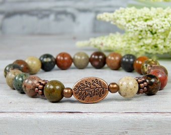 Nature Jewelry, Nature Bracelet, River Jasper Bracelet, Tree Bracelet, Earthy Jewelry, Natural Bracelet, Hippie Bracelet, Earthy Bracelet