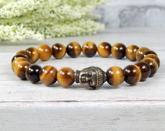 Mens Buddha Bracelet, Mens Bracelet, Tiger Eye Bracelet, Buddha Bracelet, Buddhist Bracelet, Gemstone Bracelet, Yoga Bracelet, Buddhist