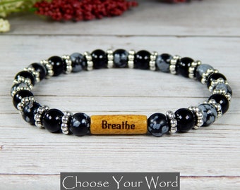 Breathe Bracelet, Onyx Bracelet, Gemstone Bracelets, Breathe Bracelet, Choose Your Word, Message Bracelets, Word Bracelets, Yoga Bracelets