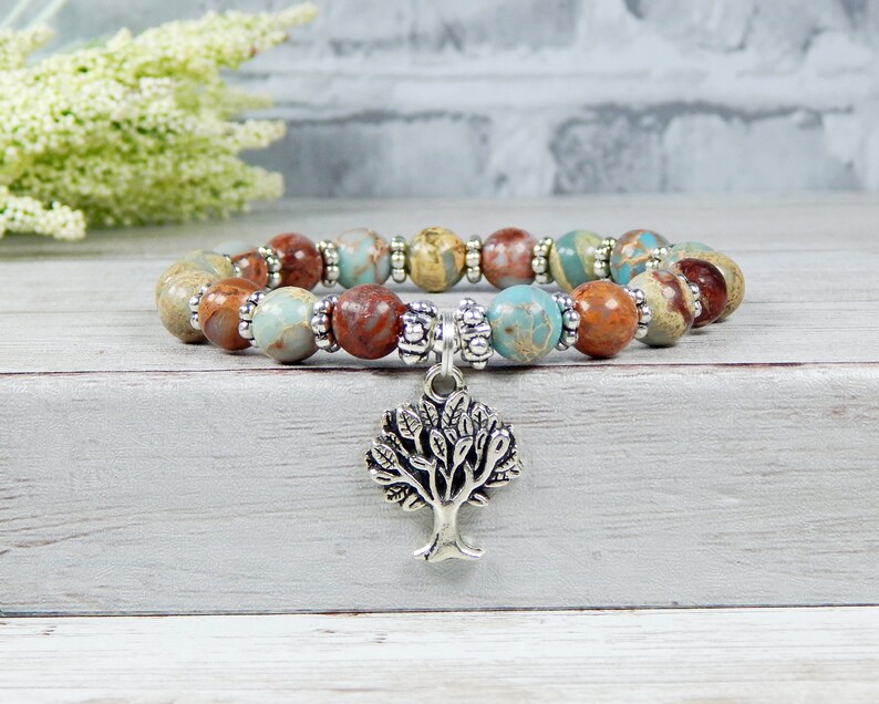 Tree of Life Bracelet, Tree of Life Jewelry, Nature Jewelry, Tree Jewelry, Blue Bracelet, Jasper Bracelet, Tree of Life, Beaded Bracelet image 4